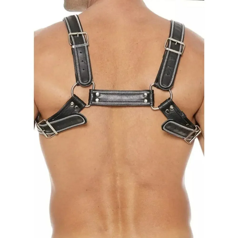 🦋B2G1🦋SHOTS-UOMO Genuine Leather Z Series D-Ring Bulldog Chest Harness Fetish